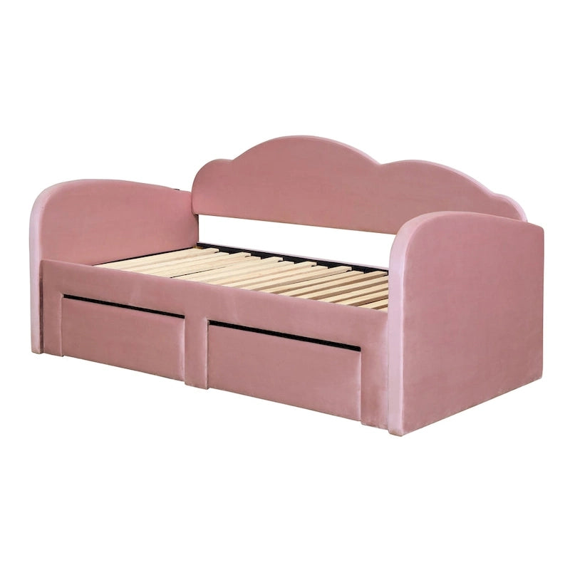 Twin Cloud Velvet Daybed with Trundle Drawers and USB Expands Twin to King Size 2 Storage Drawers Upholstered