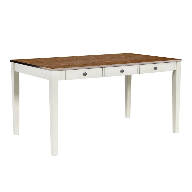 6-Piece Wooden Dining Table Set with 4 Chairs and Bench Walnut Top Built-In Drawer Farmhouse Style