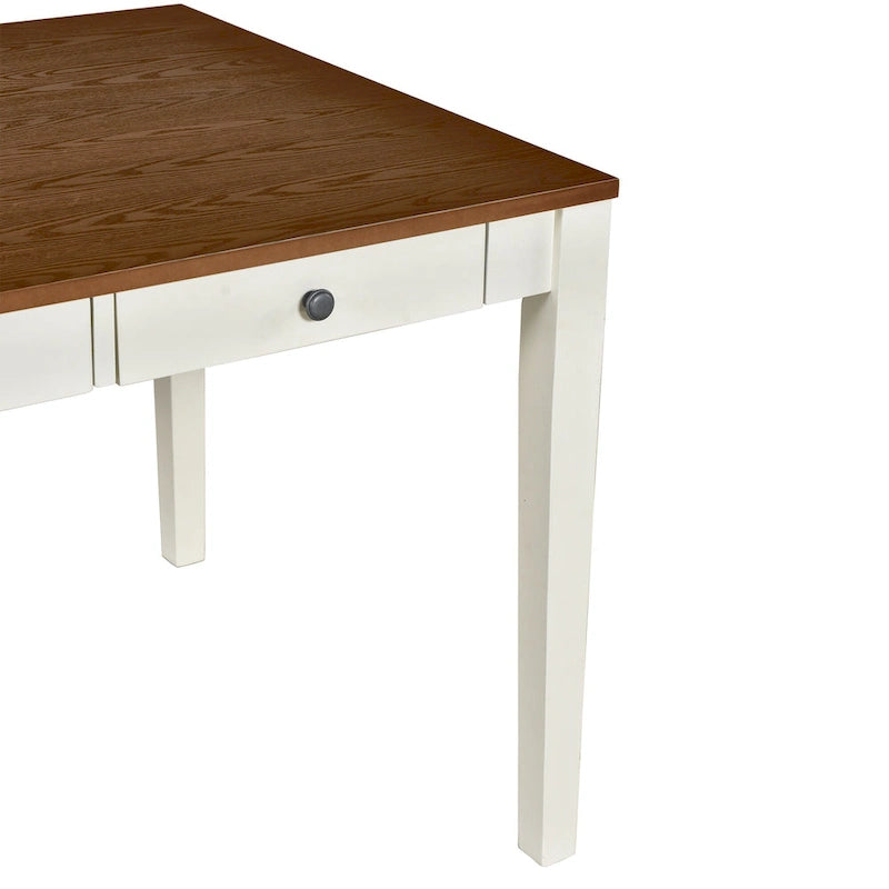 6-Piece Wooden Dining Table Set with 4 Chairs and Bench Walnut Top Built-In Drawer Farmhouse Style