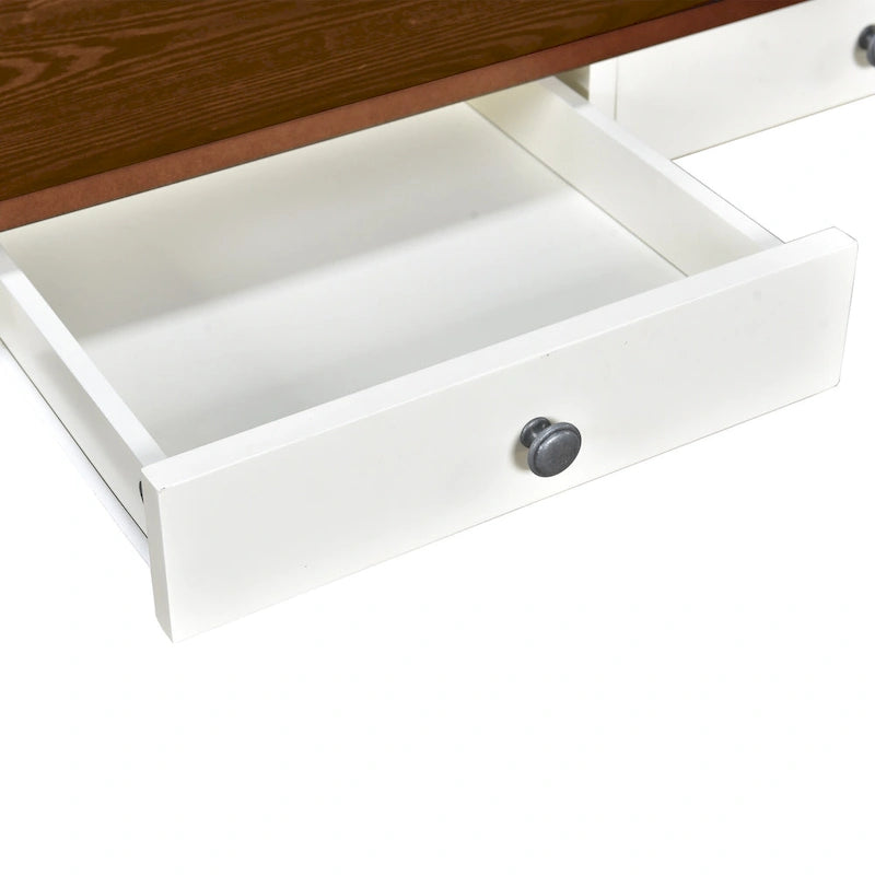 6-Piece Wooden Dining Table Set with 4 Chairs and Bench Walnut Top Built-In Drawer Farmhouse Style