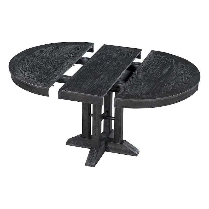 TREXM Farmhouse Dining Table Extendable Round Table for Kitchen and Dining Room