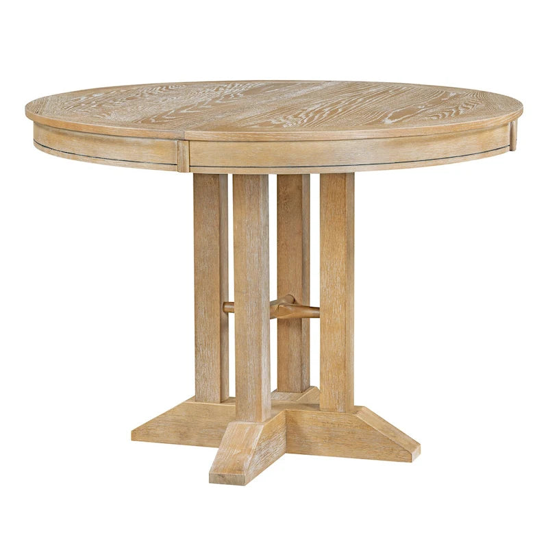 TREXM Farmhouse Dining Table Extendable Round Table for Kitchen and Dining Room