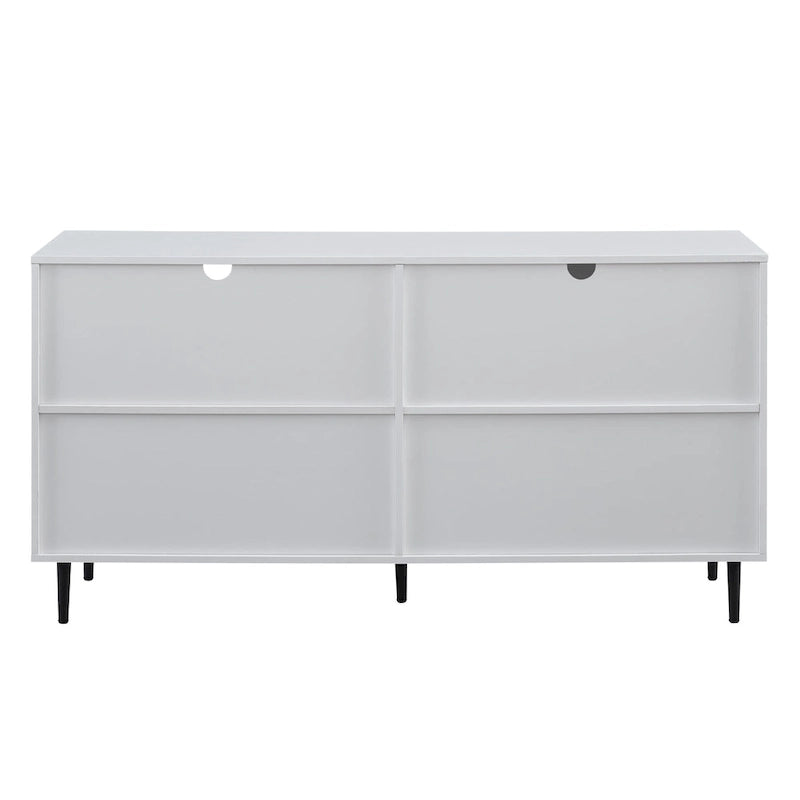 58" Two-Tone TV Stand Console with Bookmatch Cabinet Doors, Open Shelving & Wire Management for TVs up to 65" - White & Acorn