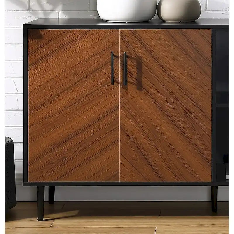 58" Two-Tone TV Stand Console with Bookmatch Cabinet Doors, Open Shelving & Wire Management for TVs up to 65" - White & Acorn