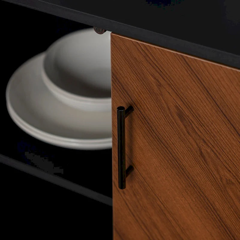 58" Two-Tone TV Stand Console with Bookmatch Cabinet Doors, Open Shelving & Wire Management for TVs up to 65" - White & Acorn