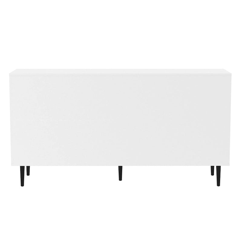 58" Two-Tone TV Stand Console with Bookmatch Cabinet Doors, Open Shelving & Wire Management for TVs up to 65" - White & Acorn