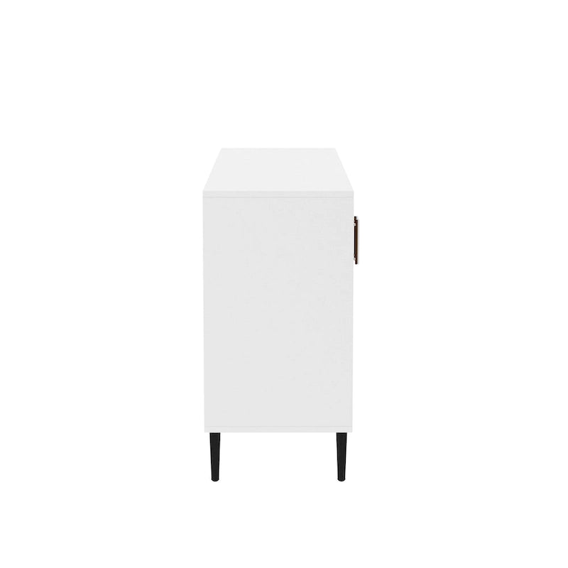 58" Two-Tone TV Stand Console with Bookmatch Cabinet Doors, Open Shelving & Wire Management for TVs up to 65" - White & Acorn