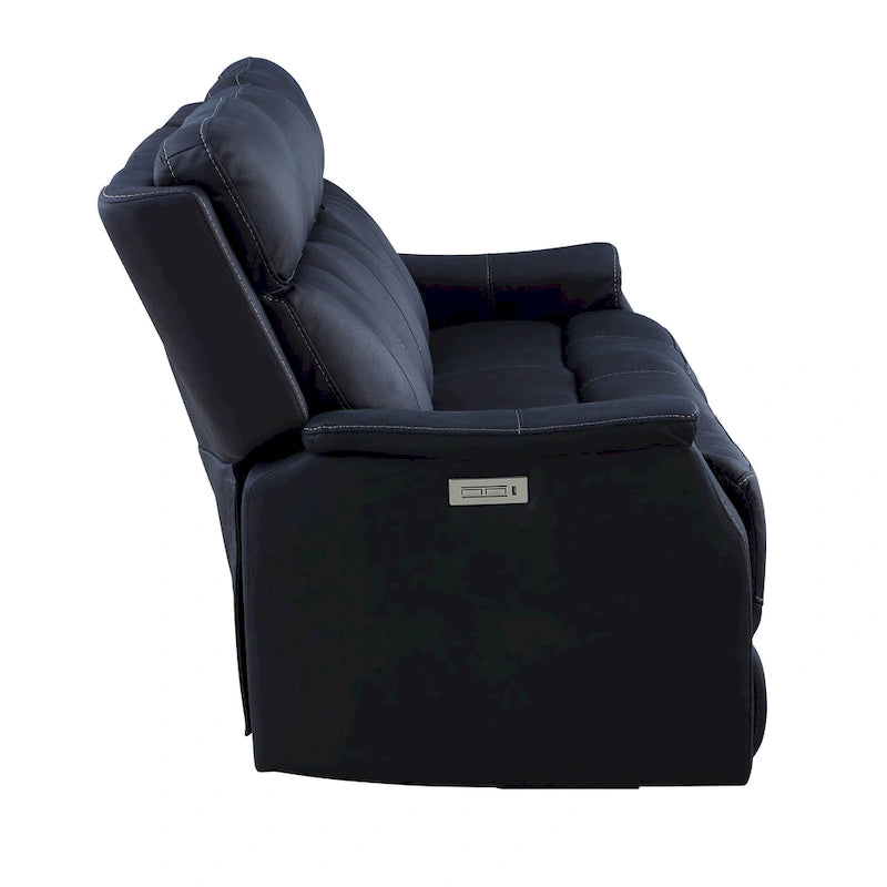 84" Faux Leather Power Reclining Sofa with USB Charging Ports, Adjustable Headrest & Footrest - Contemporary Style in Ocean Blue or Walnut Brown