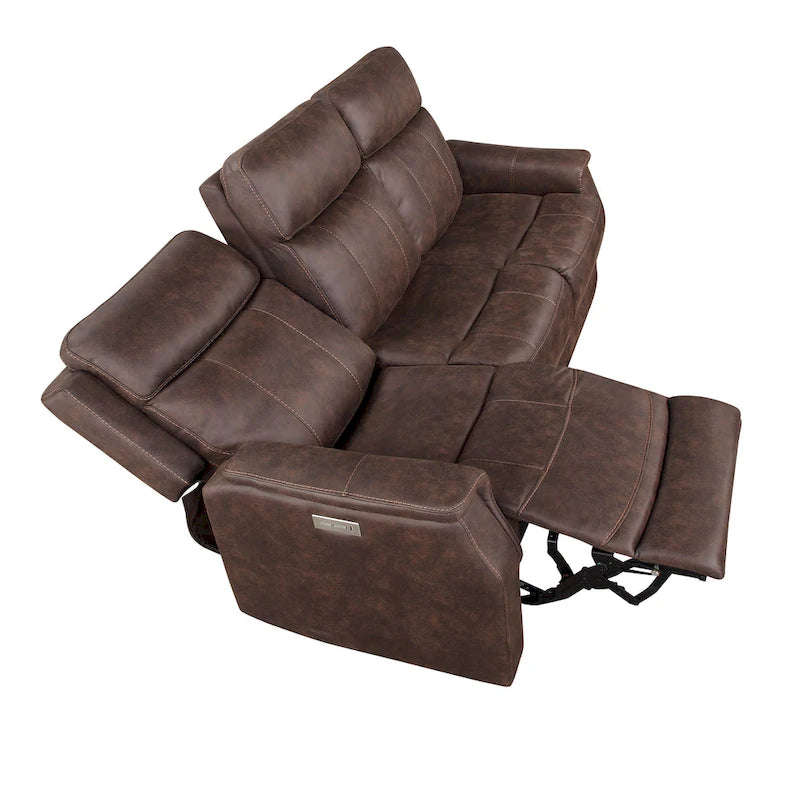 84" Faux Leather Power Reclining Sofa with USB Charging Ports, Adjustable Headrest & Footrest - Contemporary Style in Ocean Blue or Walnut Brown