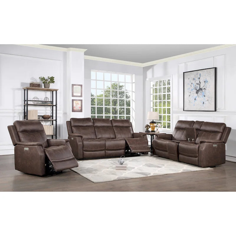 84" Faux Leather Power Reclining Sofa with USB Charging Ports, Adjustable Headrest & Footrest - Contemporary Style in Ocean Blue or Walnut Brown