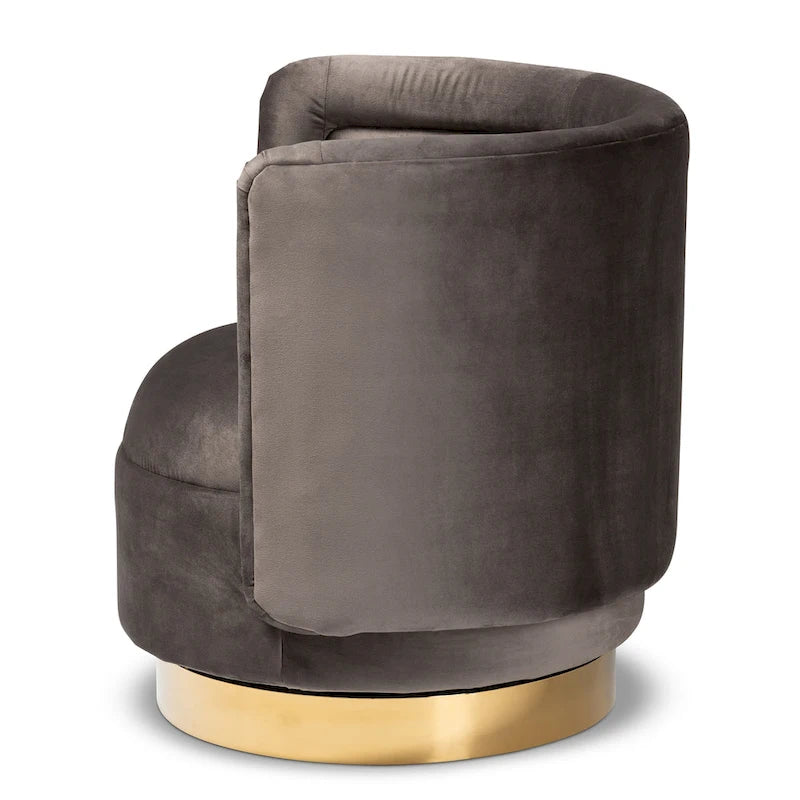 Velvet Swivel Accent Chair - Barrel Silhouette with Gold Base, Foam Padded, Plywood & Stainless Steel - Glamorous Style in Grey or Royal Blue