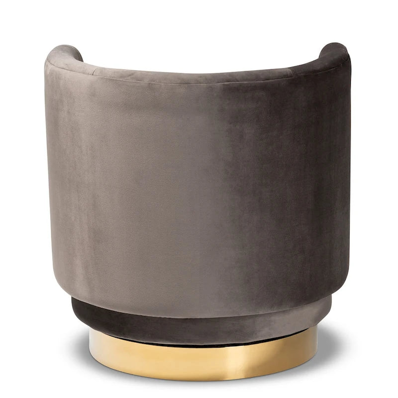 Velvet Swivel Accent Chair - Barrel Silhouette with Gold Base, Foam Padded, Plywood & Stainless Steel - Glamorous Style in Grey or Royal Blue