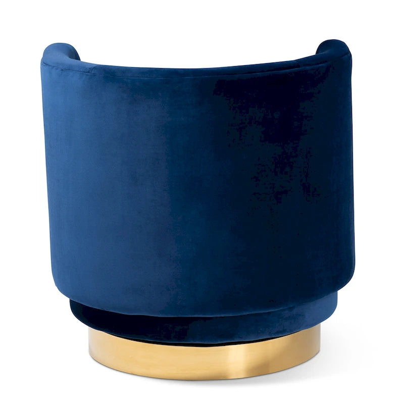 Velvet Swivel Accent Chair - Barrel Silhouette with Gold Base, Foam Padded, Plywood & Stainless Steel - Glamorous Style in Grey or Royal Blue