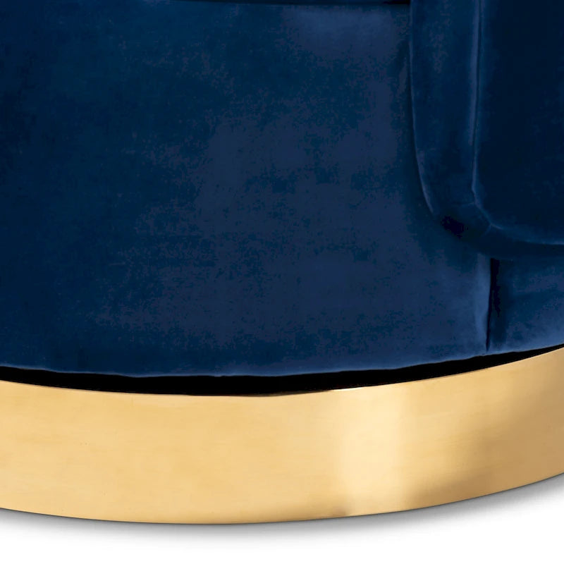 Velvet Swivel Accent Chair - Barrel Silhouette with Gold Base, Foam Padded, Plywood & Stainless Steel - Glamorous Style in Grey or Royal Blue