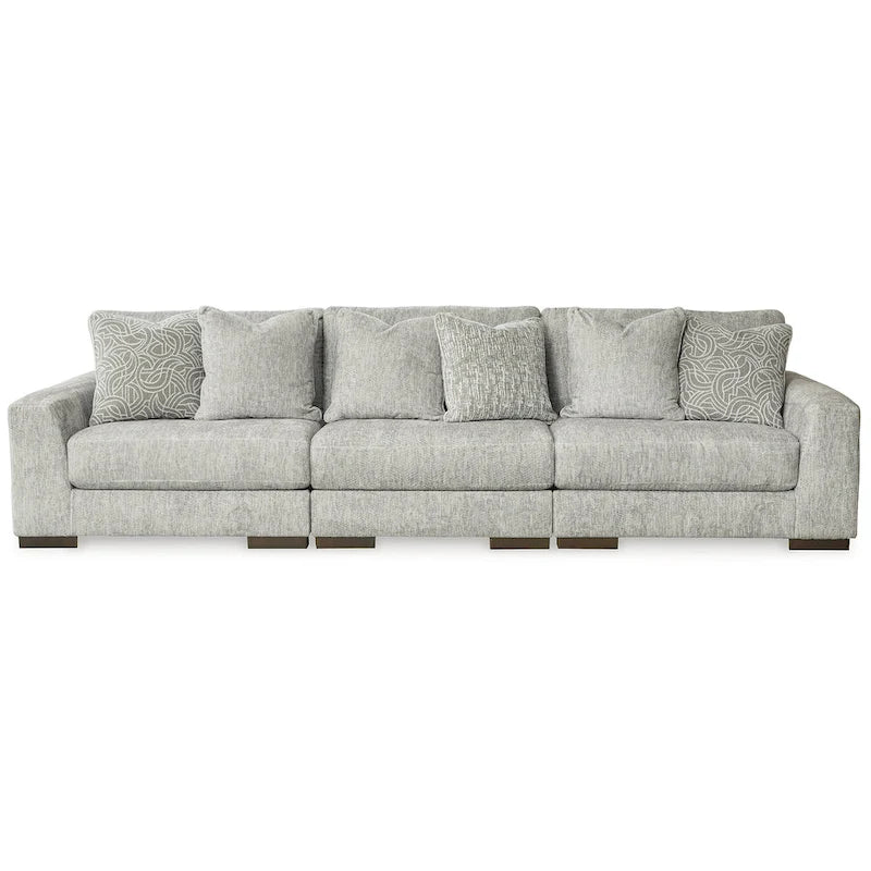 3-Piece Sectional Sofa Pewter Polyester Upholstery Chevron Pattern Contemporary Design Living Room Furniture