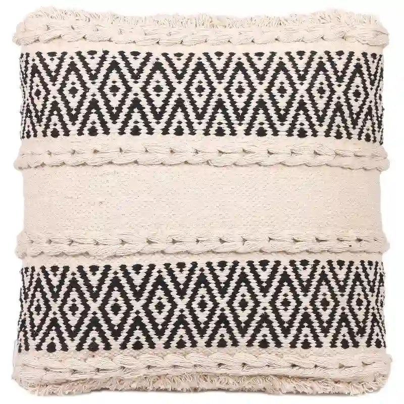 Handmade Cotton Dhurrie Upholstered Stool - Sheesham Wood Frame, Artisan Crafted in India, Twist-In Legs Included