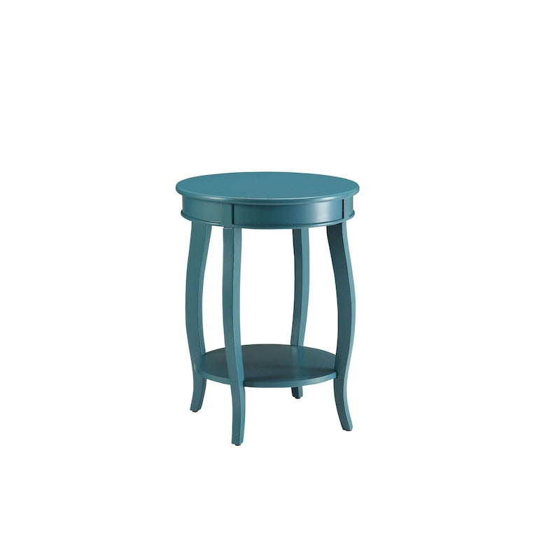 Round Top Side Table with Stylized Legs & Bottom Shelf - Available in Antique White, Walnut, Red, Teal