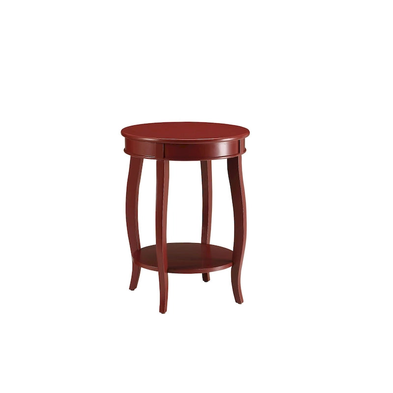 Round Top Side Table with Stylized Legs & Bottom Shelf - Available in Antique White, Walnut, Red, Teal