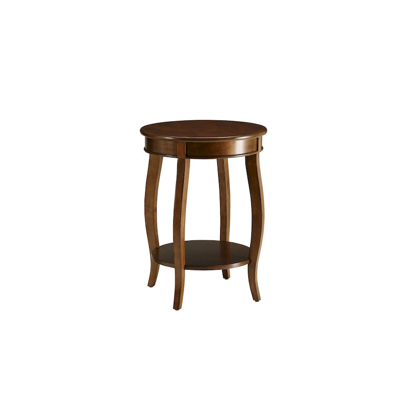Round Top Side Table with Stylized Legs & Bottom Shelf - Available in Antique White, Walnut, Red, Teal