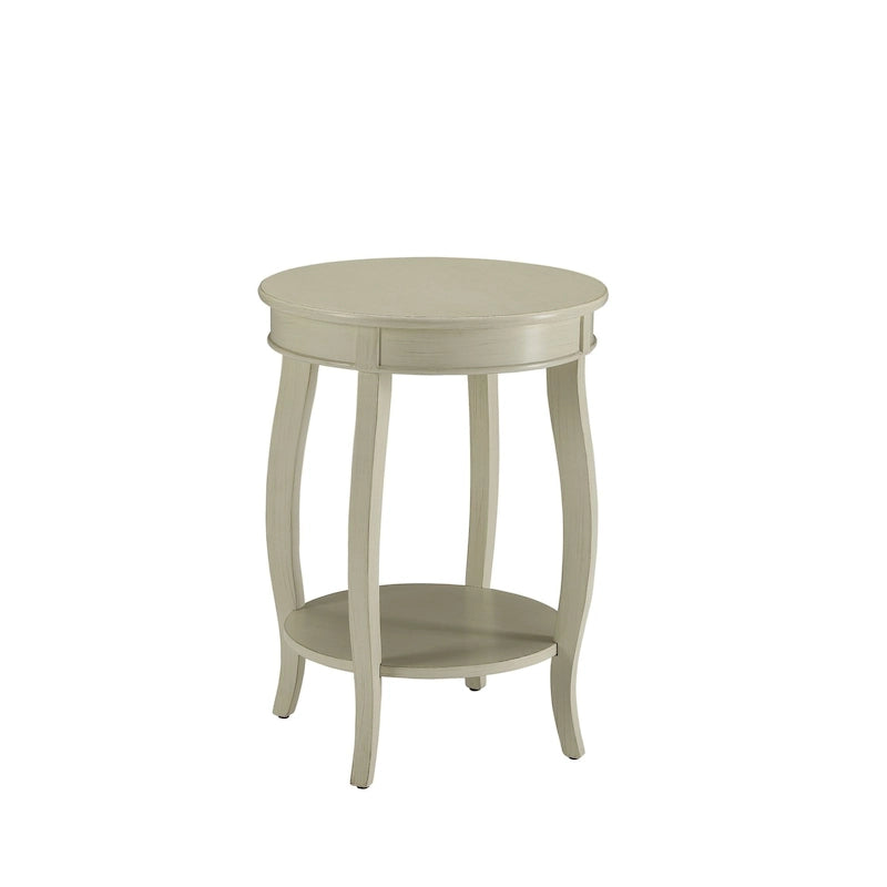 Round Top Side Table with Stylized Legs & Bottom Shelf - Available in Antique White, Walnut, Red, Teal