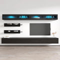 30" TV Wall-Mounted Floating Entertainment Center - 2 TV Stands, 2 Shelves, 2 Cabinets, 16-Color LED Lights, Modern