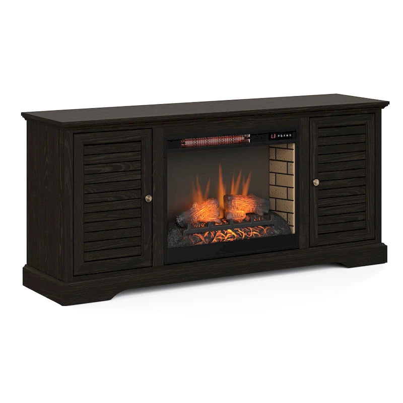 68" Electric Fireplace TV Stand for TVs up to 80" - Oak Wood Console with Remote, Heats 400 sq ft, 2 Doors & Shelves - Rustic Coastal Style