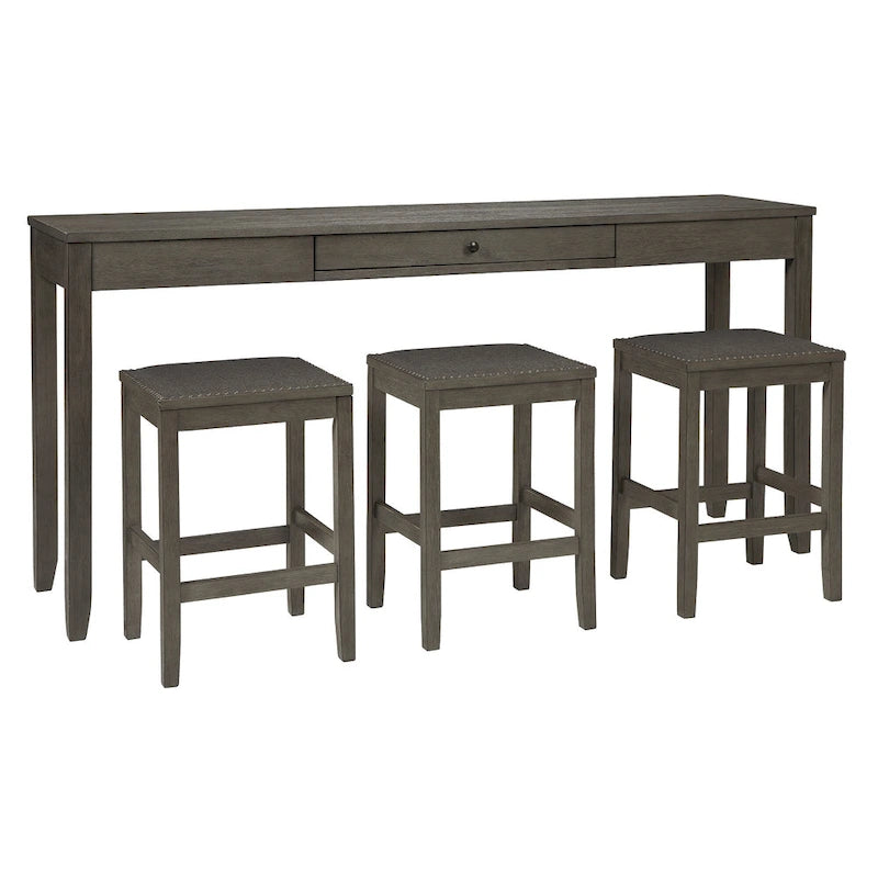 Counter Height Dining Set - Gray Table with 3 Bar Stools, Built-in Power Outlets & USB Ports, Drawer, Acacia Veneer, Set of 4