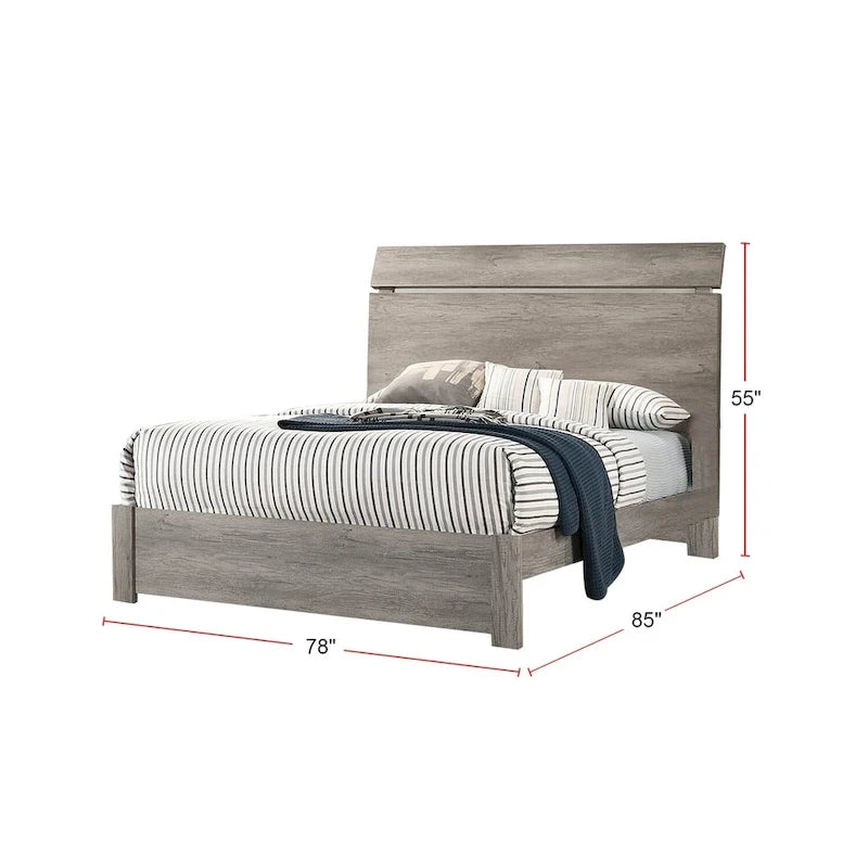 Weathered Grey Platform Bed Frame - Wood Grain Surface with Curved Headboard, Composite Wood Construction, Rustic City Chic