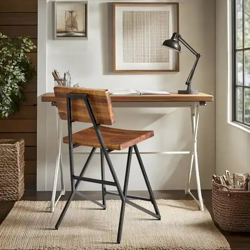 Reclaimed Wood Counter Stool with Gunmetal Frame - Industrial Rustic Style Bar Seat, 300lb Capacity, 23.75" Seat Height