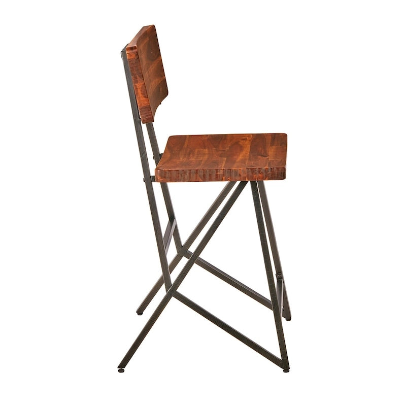 Reclaimed Wood Counter Stool with Gunmetal Frame - Industrial Rustic Style Bar Seat, 300lb Capacity, 23.75" Seat Height