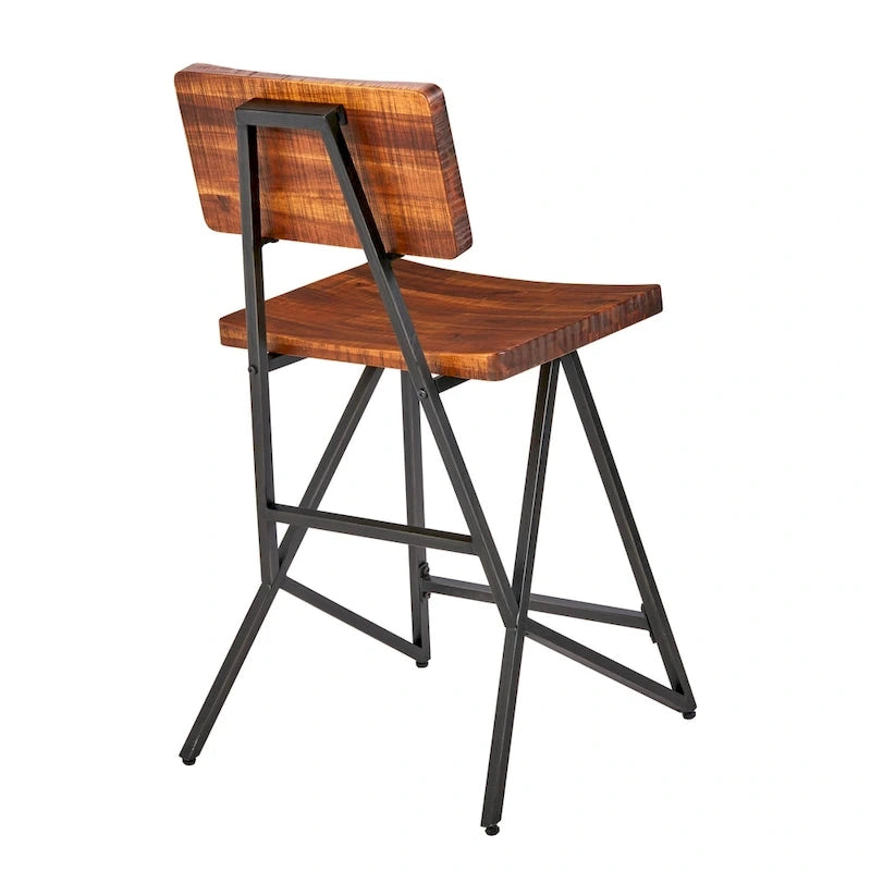 Reclaimed Wood Counter Stool with Gunmetal Frame - Industrial Rustic Style Bar Seat, 300lb Capacity, 23.75" Seat Height