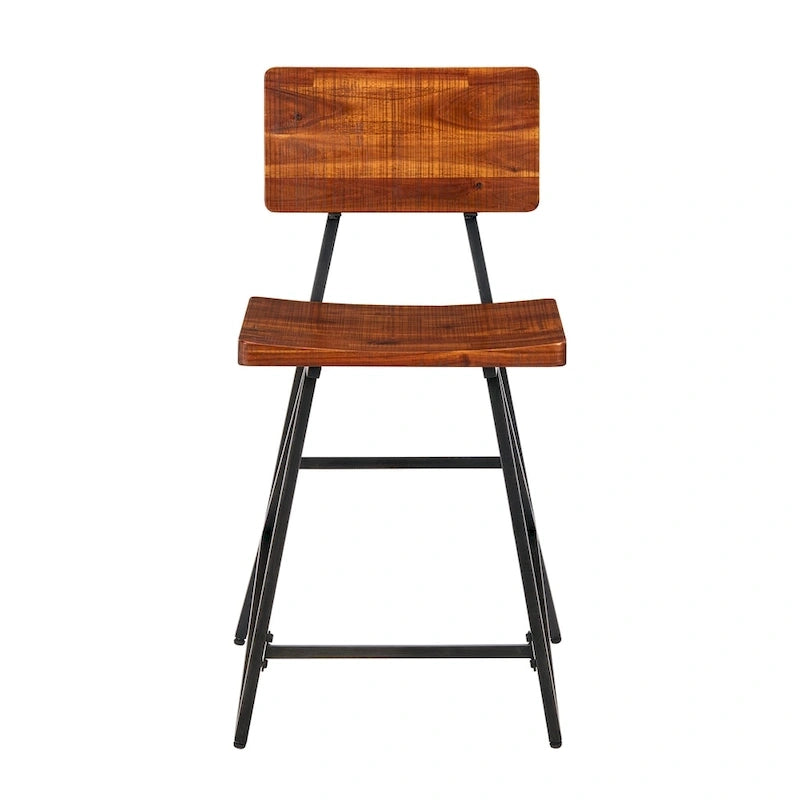 Reclaimed Wood Counter Stool with Gunmetal Frame - Industrial Rustic Style Bar Seat, 300lb Capacity, 23.75" Seat Height