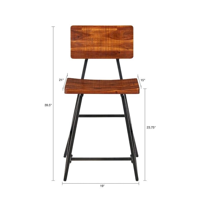 Reclaimed Wood Counter Stool with Gunmetal Frame - Industrial Rustic Style Bar Seat, 300lb Capacity, 23.75" Seat Height
