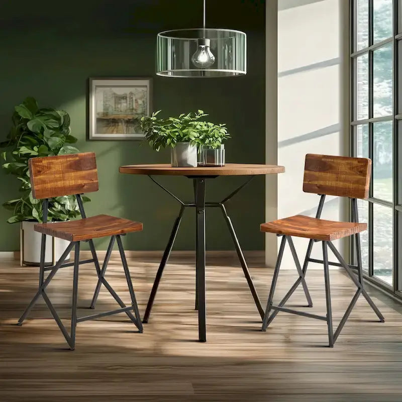 Reclaimed Wood Counter Stool with Gunmetal Frame - Industrial Rustic Style Bar Seat, 300lb Capacity, 23.75" Seat Height