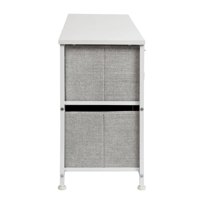 5 Drawer Storage Chest with Wood Top & Dark Fabric Pull Drawers