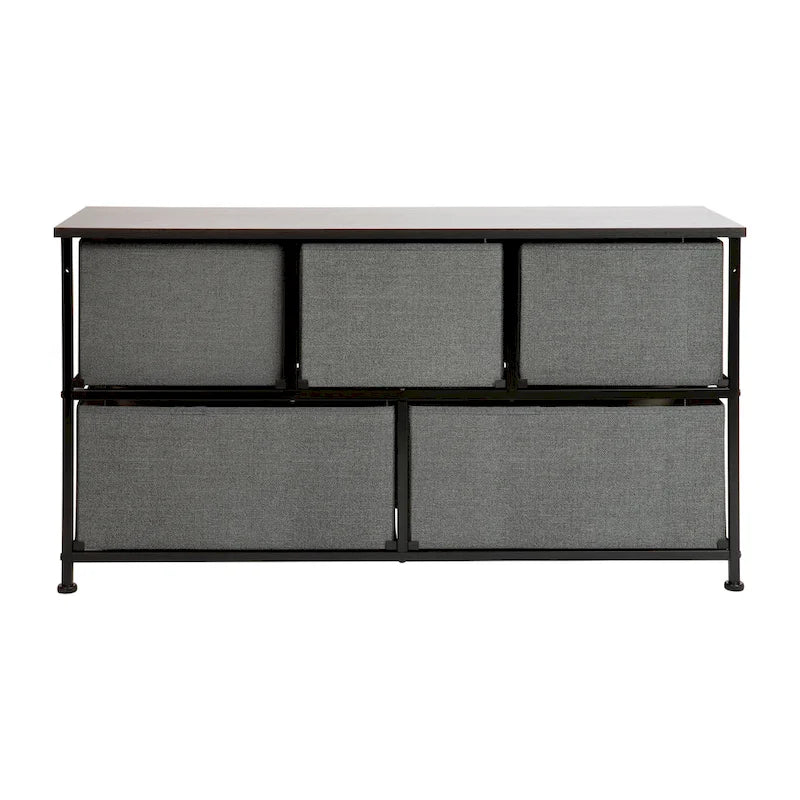 5 Drawer Storage Chest with Wood Top & Dark Fabric Pull Drawers