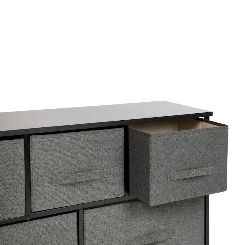 5 Drawer Storage Chest with Wood Top & Dark Fabric Pull Drawers