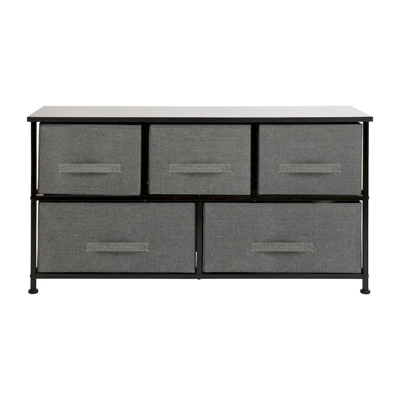 5 Drawer Storage Chest with Wood Top & Dark Fabric Pull Drawers