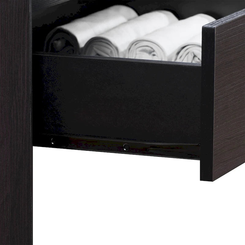 5-Drawer Tall Dresser - Mid-Century Modern Style, Faux Wood Grain Finish, Metal Handles, Smooth Glide Drawers - 3 Color Options: Black/White/Brown Oak