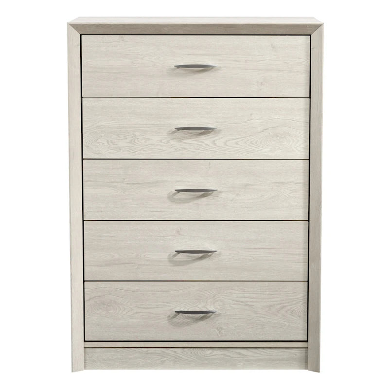 5-Drawer Tall Dresser - Mid-Century Modern Style, Faux Wood Grain Finish, Metal Handles, Smooth Glide Drawers - 3 Color Options: Black/White/Brown Oak