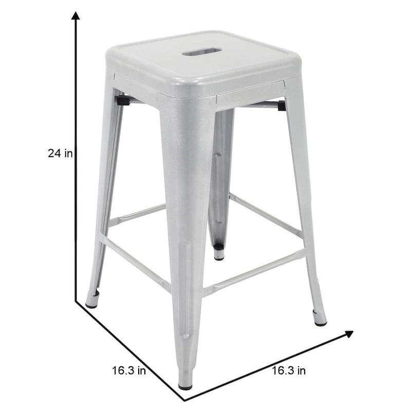 Stackable Metal Counter Stools Set of 4 - Indoor/Outdoor Backless Bar Stools, Rust-Proof Iron Construction, 300 lbs Capacity - Industrial Style