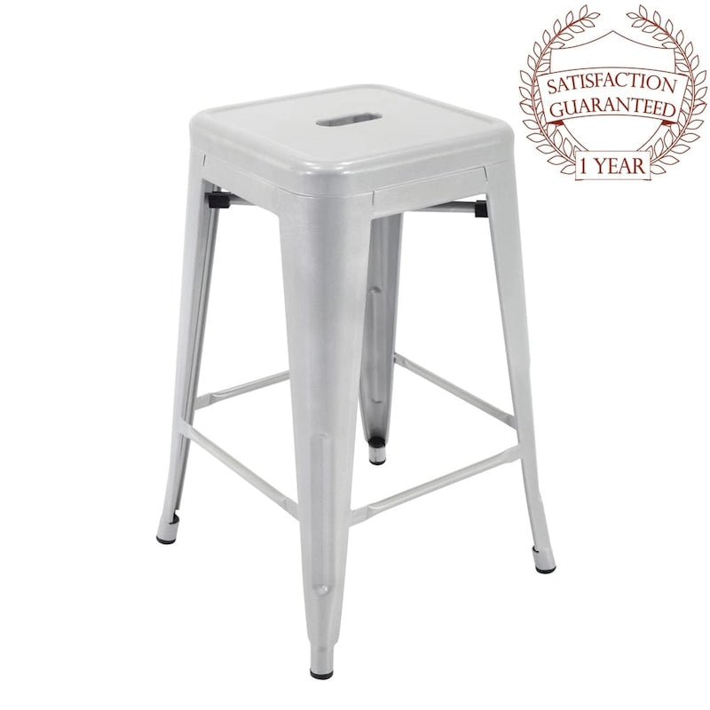 Stackable Metal Counter Stools Set of 4 - Indoor/Outdoor Backless Bar Stools, Rust-Proof Iron Construction, 300 lbs Capacity - Industrial Style