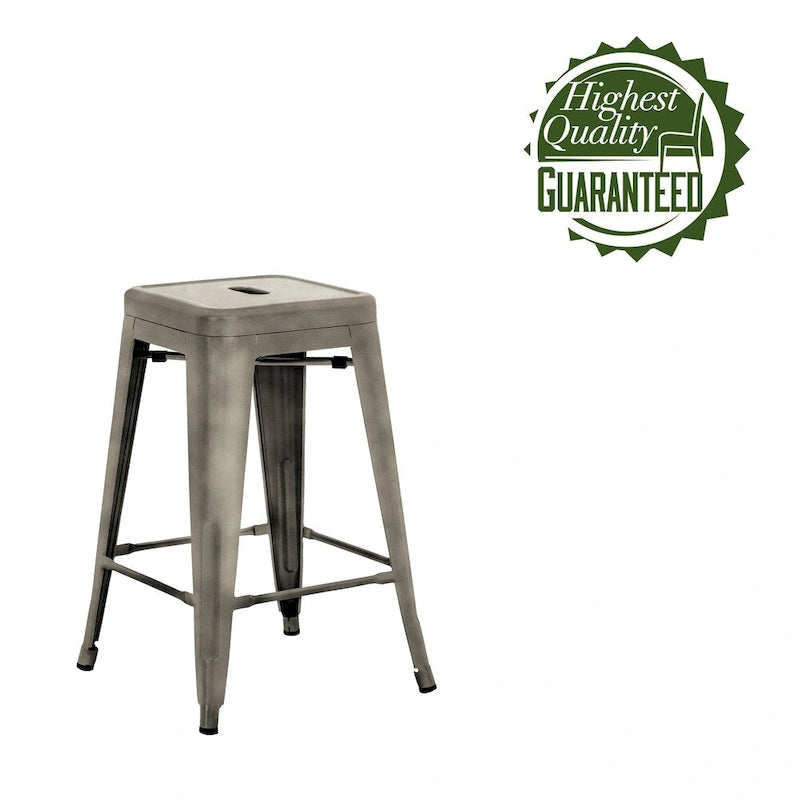Stackable Metal Counter Stools Set of 4 - Indoor/Outdoor Backless Bar Stools, Rust-Proof Iron Construction, 300 lbs Capacity - Industrial Style