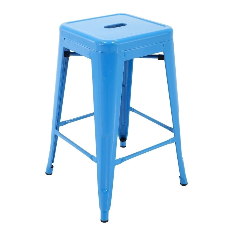 Stackable Metal Counter Stools Set of 4 - Indoor/Outdoor Backless Bar Stools, Rust-Proof Iron Construction, 300 lbs Capacity - Industrial Style