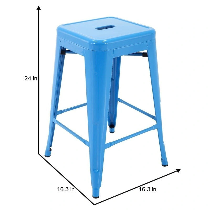 Stackable Metal Counter Stools Set of 4 - Indoor/Outdoor Backless Bar Stools, Rust-Proof Iron Construction, 300 lbs Capacity - Industrial Style