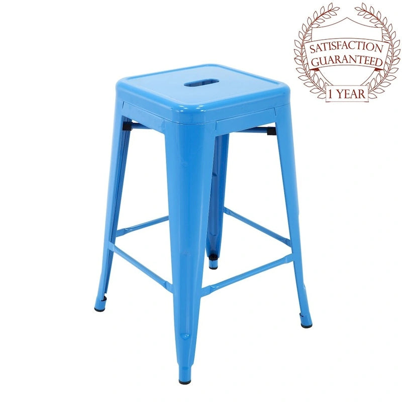 Stackable Metal Counter Stools Set of 4 - Indoor/Outdoor Backless Bar Stools, Rust-Proof Iron Construction, 300 lbs Capacity - Industrial Style