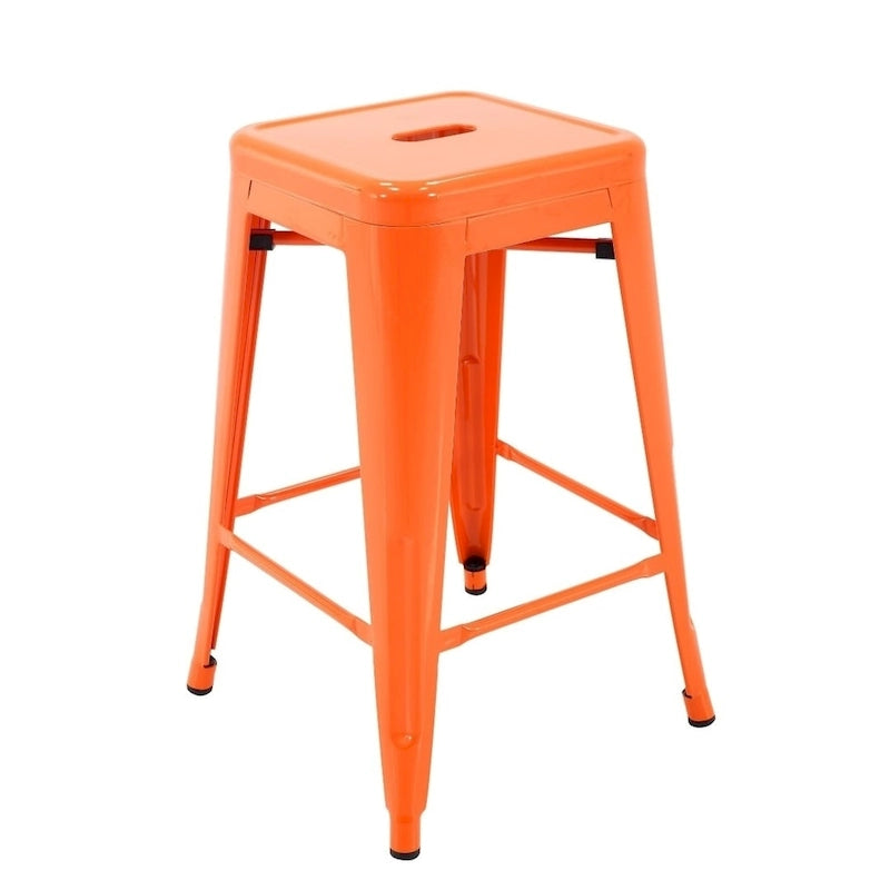 Stackable Metal Counter Stools Set of 4 - Indoor/Outdoor Backless Bar Stools, Rust-Proof Iron Construction, 300 lbs Capacity - Industrial Style