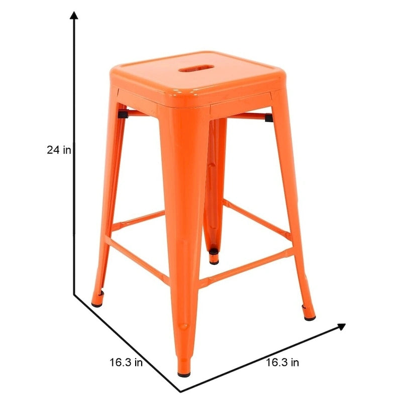 Stackable Metal Counter Stools Set of 4 - Indoor/Outdoor Backless Bar Stools, Rust-Proof Iron Construction, 300 lbs Capacity - Industrial Style