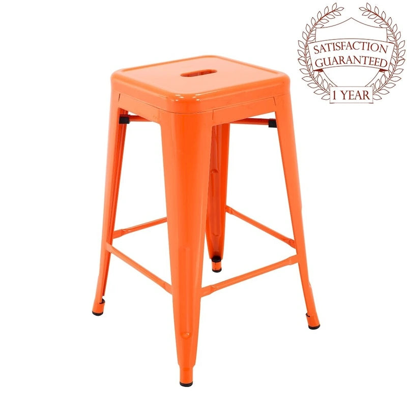 Stackable Metal Counter Stools Set of 4 - Indoor/Outdoor Backless Bar Stools, Rust-Proof Iron Construction, 300 lbs Capacity - Industrial Style
