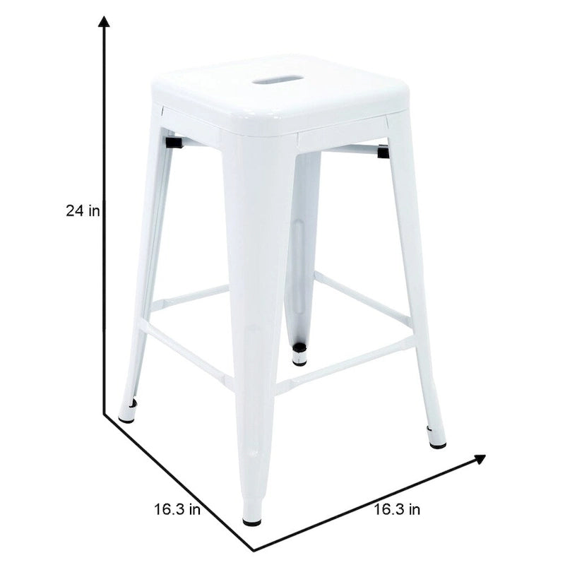 Stackable Metal Counter Stools Set of 4 - Indoor/Outdoor Backless Bar Stools, Rust-Proof Iron Construction, 300 lbs Capacity - Industrial Style